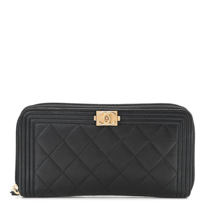 Chanel Caviar Quilted Boy Long Zip Around Wallet Black 1 of 12