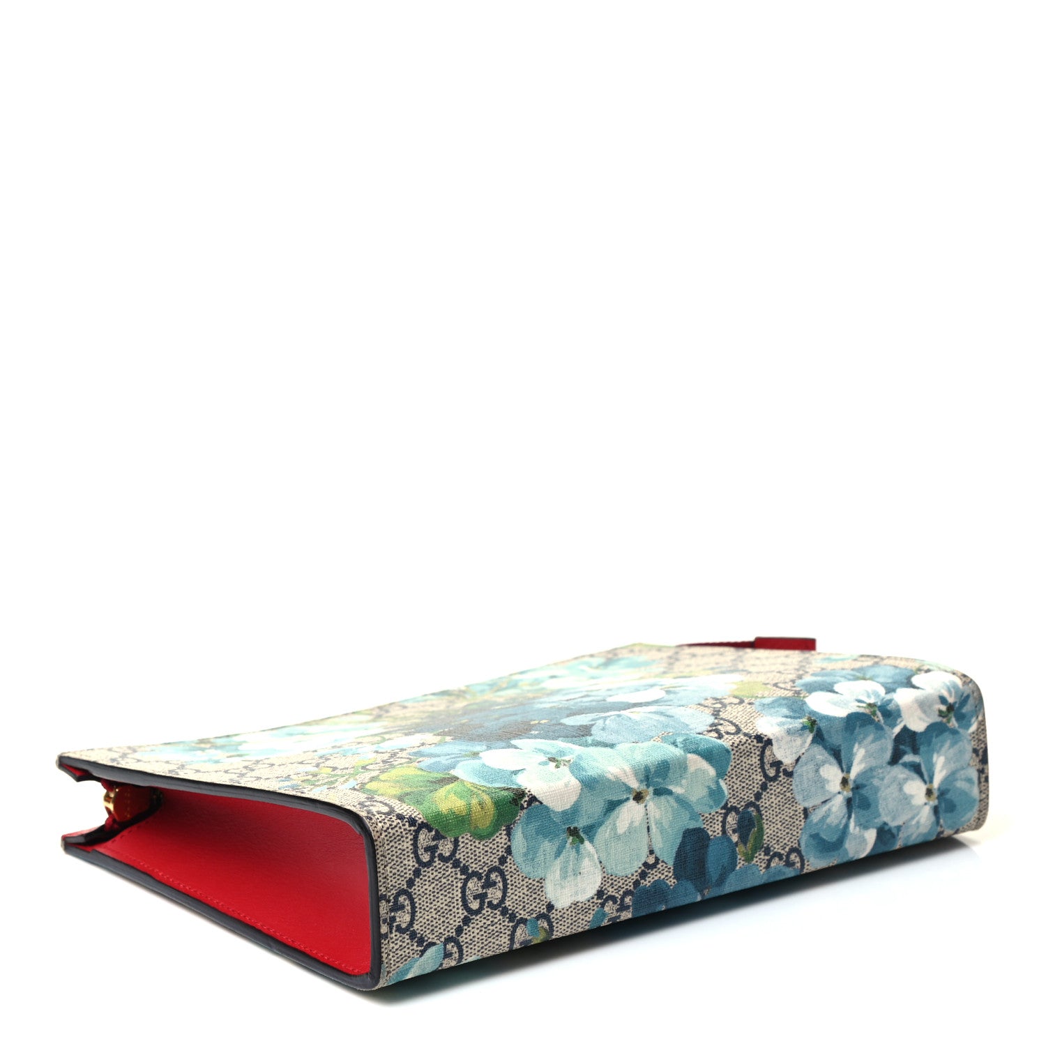 Gucci GG Supreme Monogram Blooms Large Cosmetic Case Beige Blue Navy Hibiscus Red 3 of 4