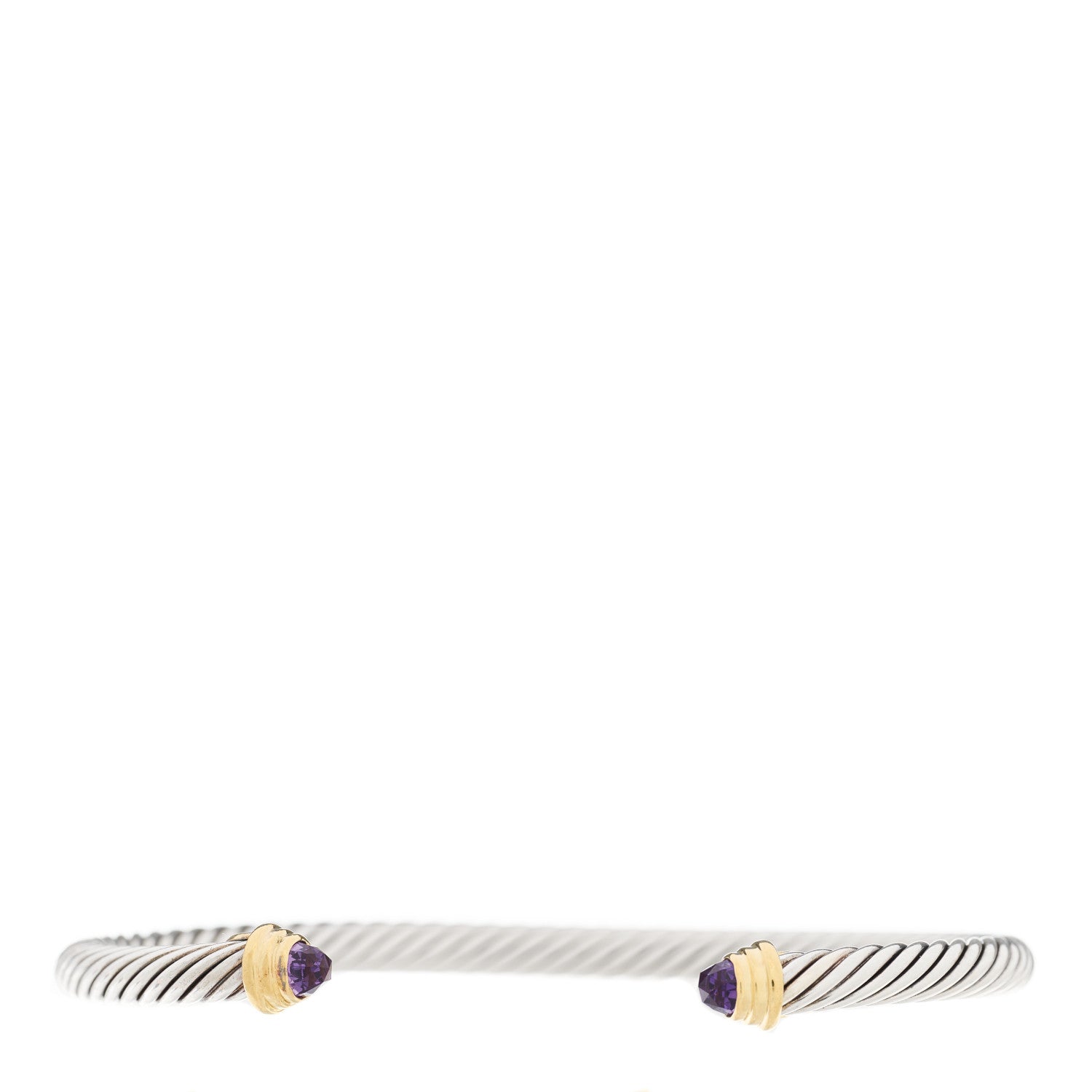 David Yurman Sterling Silver 18K Yellow Gold Amethyst 4mm Cable Kids Bracelet 1 of 4