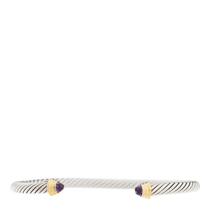 David Yurman Sterling Silver 18K Yellow Gold Amethyst 4mm Cable Kids Bracelet 1 of 4