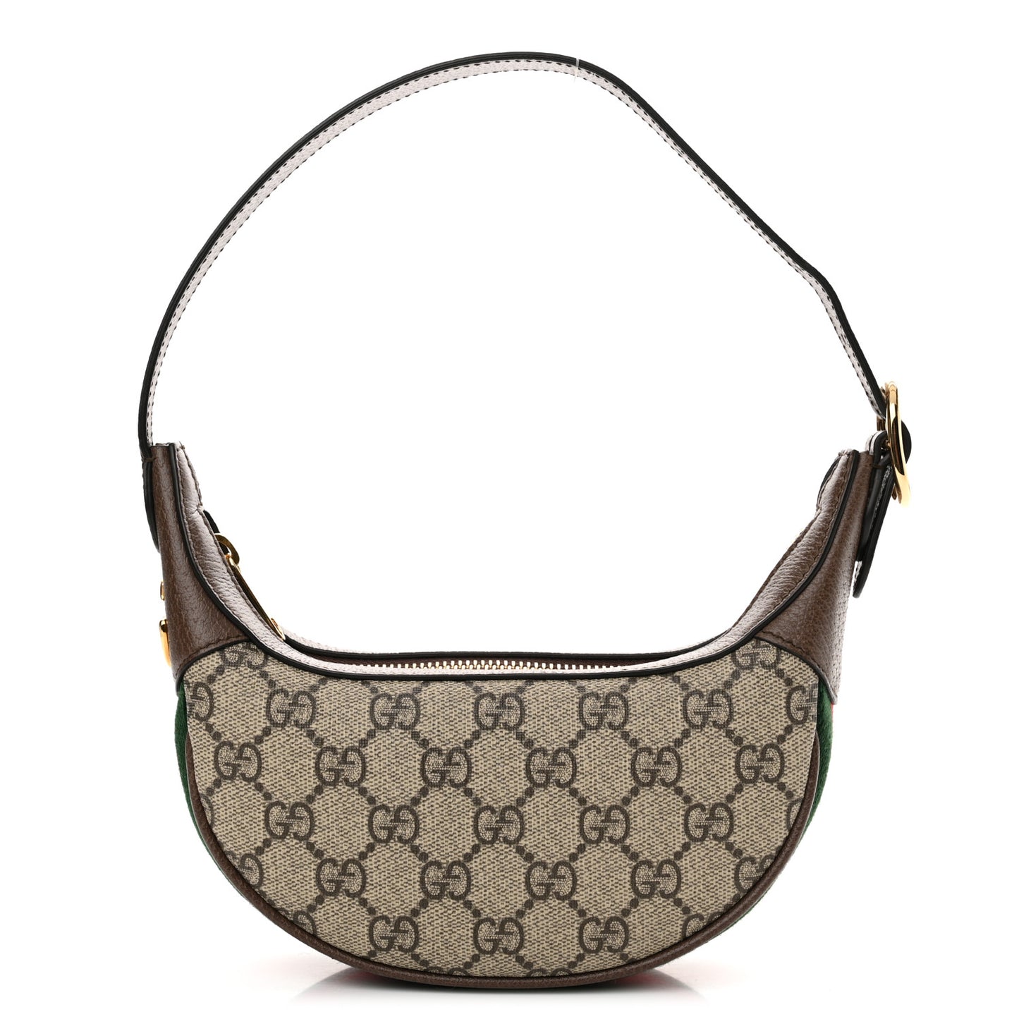 GG Supreme Monogram Textured Calfskin Web Mini Ophidia Half Moon Hobo Beige Ebony New Acero