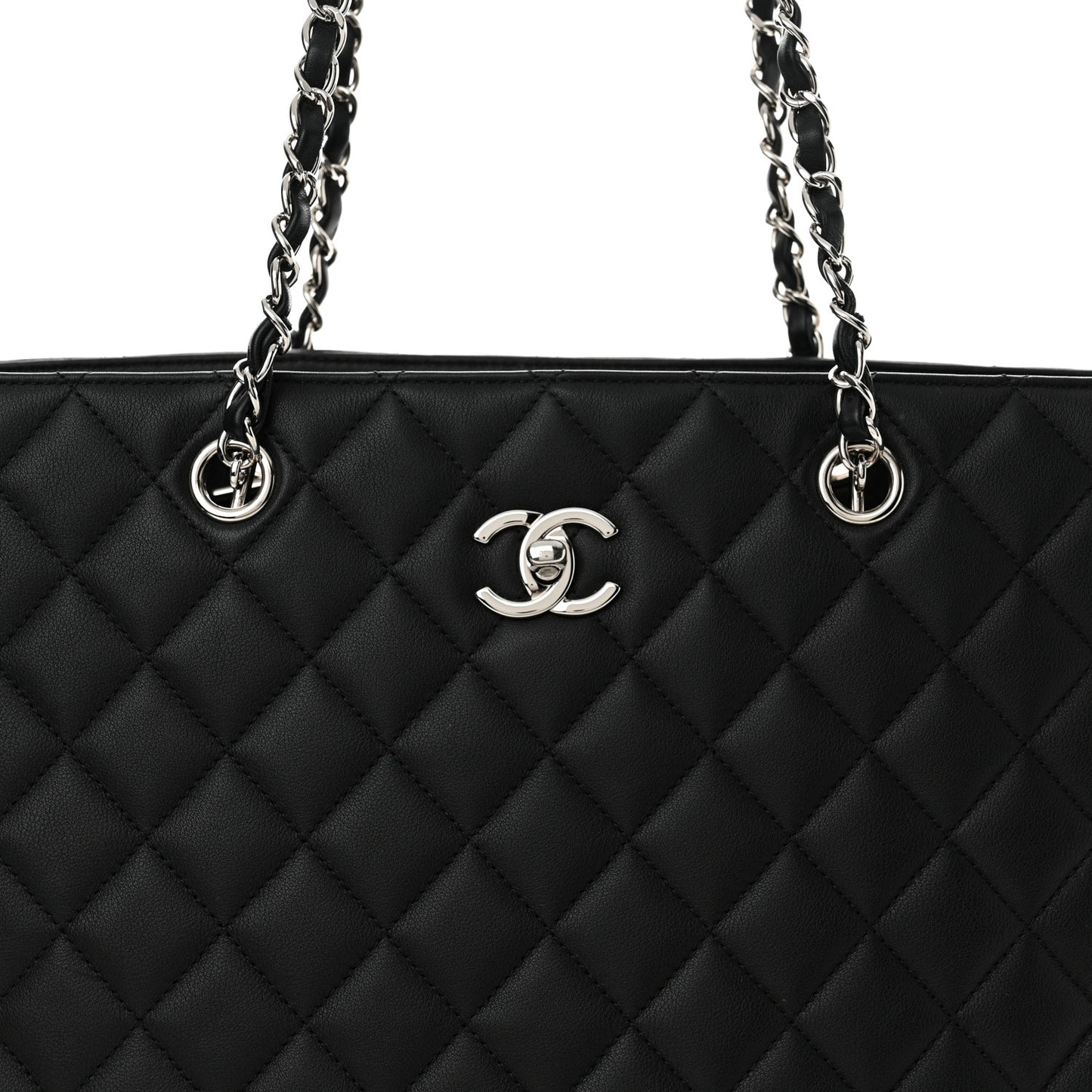 Calfskin Quilted Large Classic Shopping Tote Black