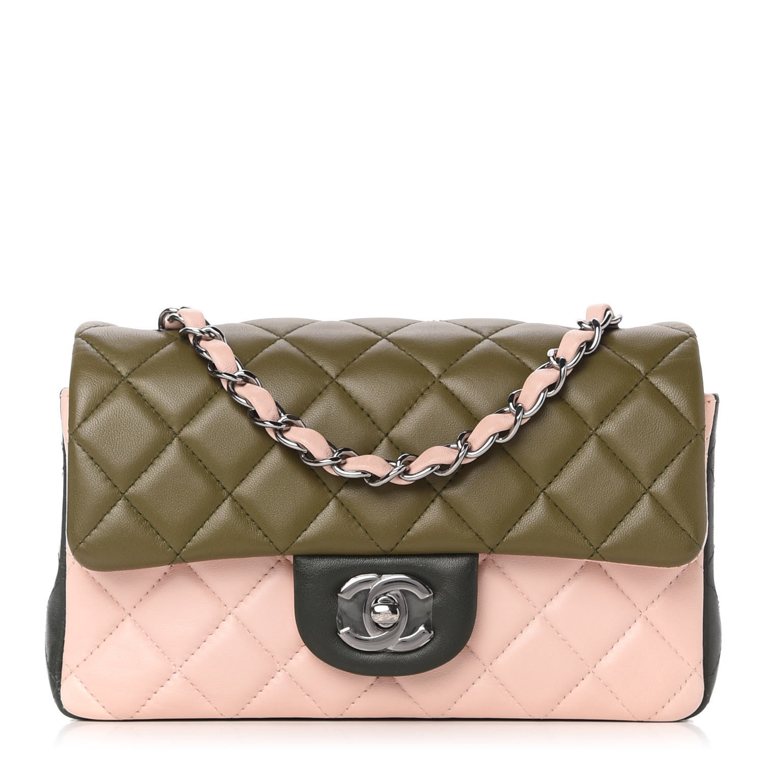 Chanel Lambskin Quilted Tri-Color Mini Rectangular Flap Green Pink 1 of 11