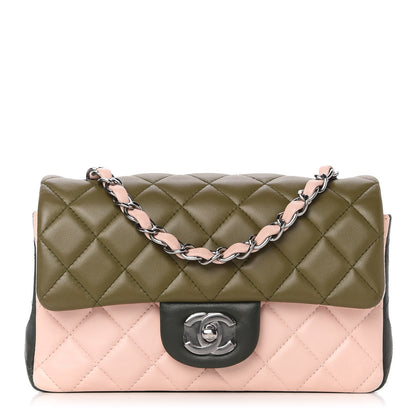 Chanel Lambskin Quilted Tri-Color Mini Rectangular Flap Green Pink 1 of 11