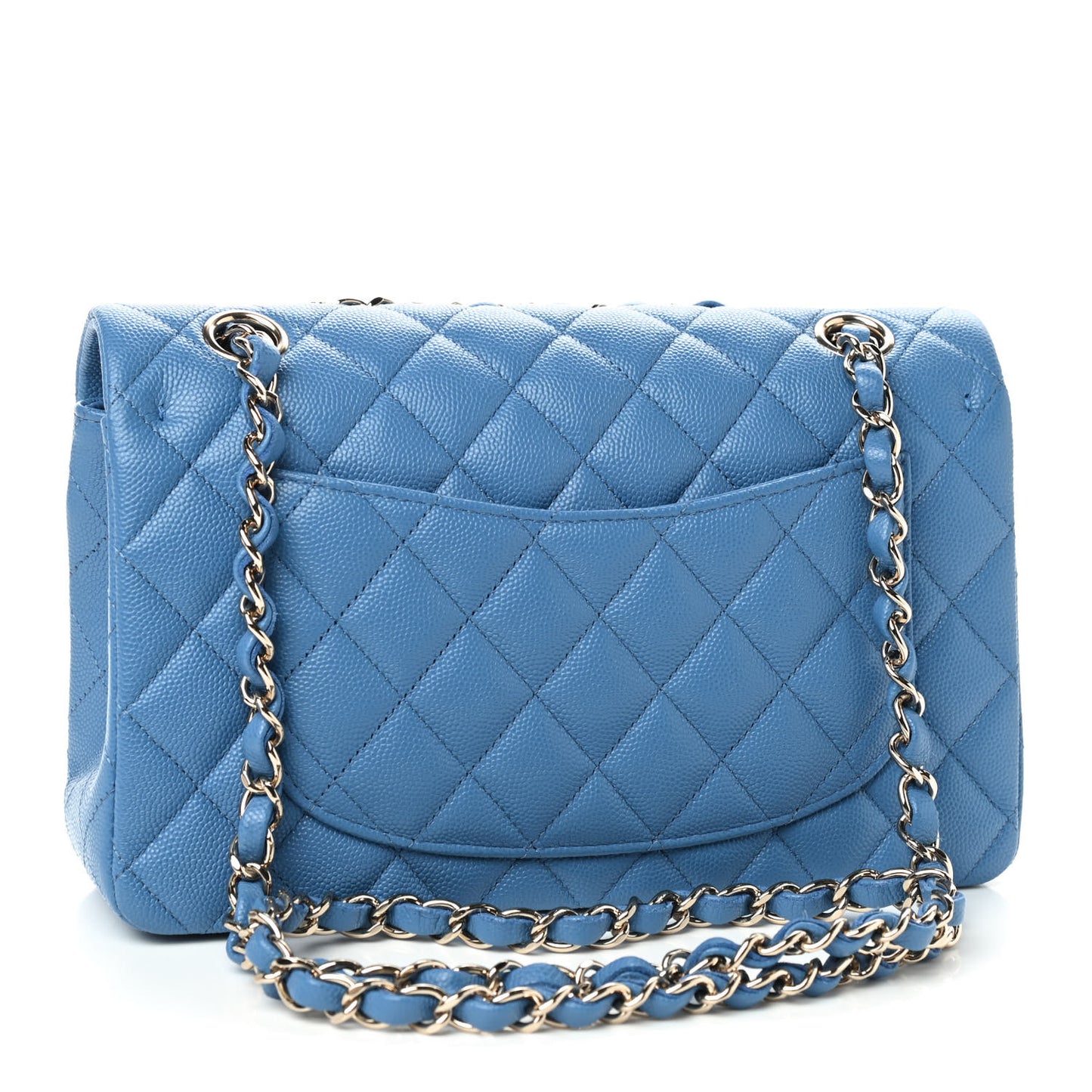 Caviar Quilted Small Double Flap Blue