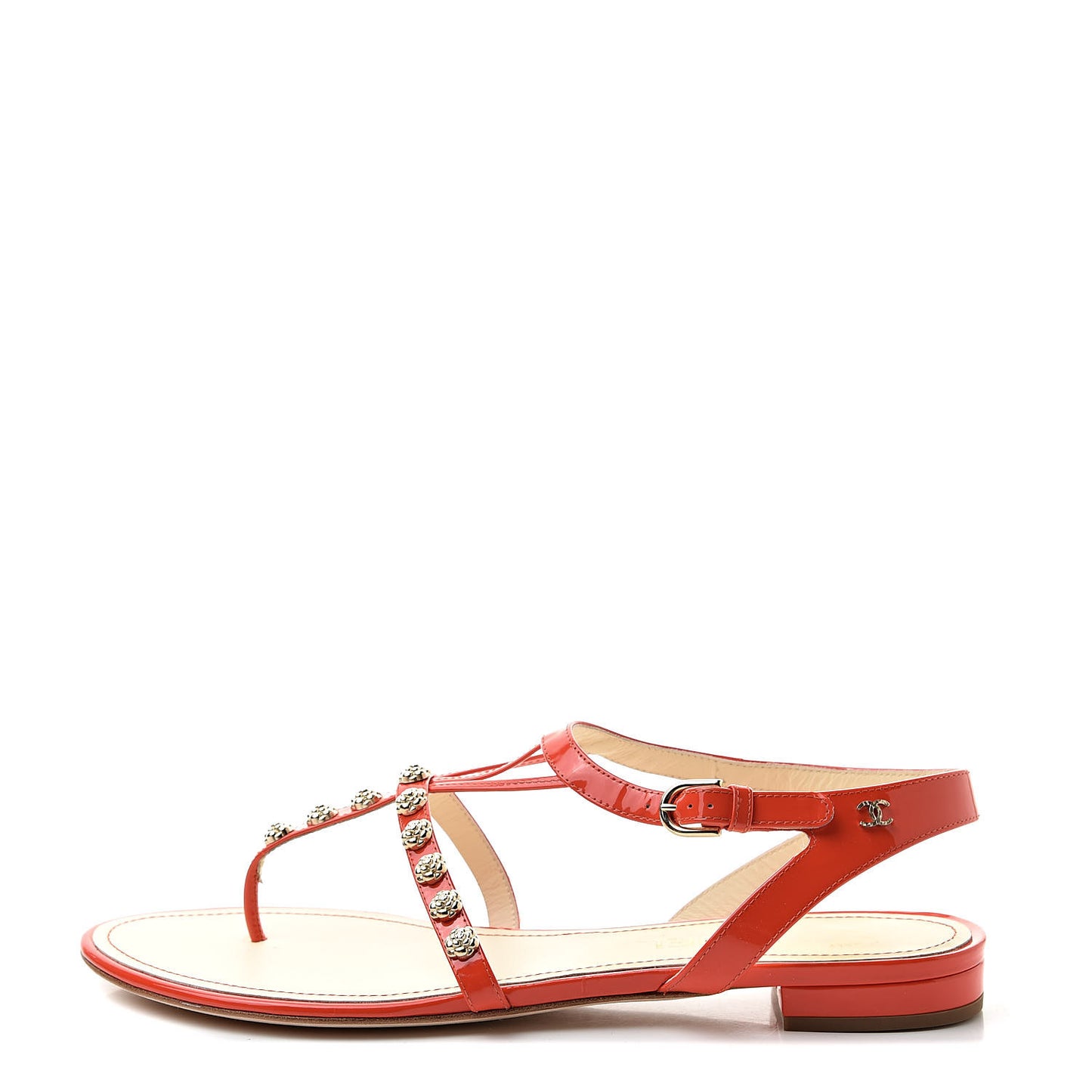 Patent Camellia Thong Sandals 40.5 Orange