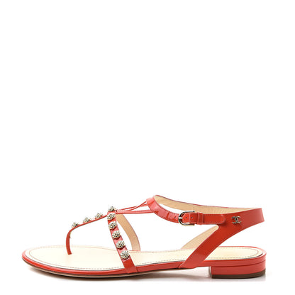 Chanel Patent Camellia Thong Sandals 40.5 Orange 1 of 10