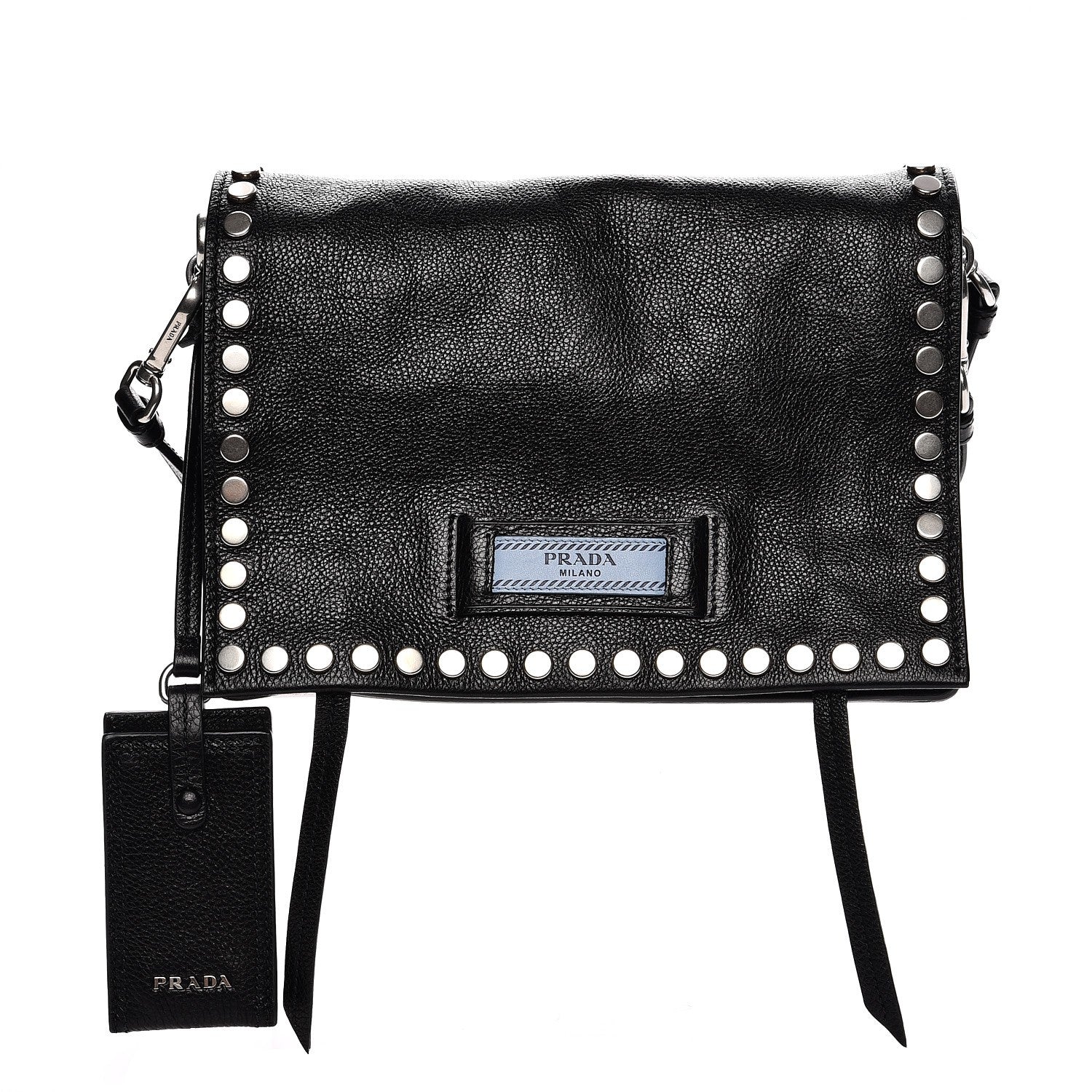 Prada Glace Calf Studded Etiquette Flap Nero Black 1 of 10