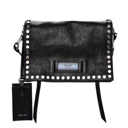 Prada Glace Calf Studded Etiquette Flap Nero Black 1 of 10