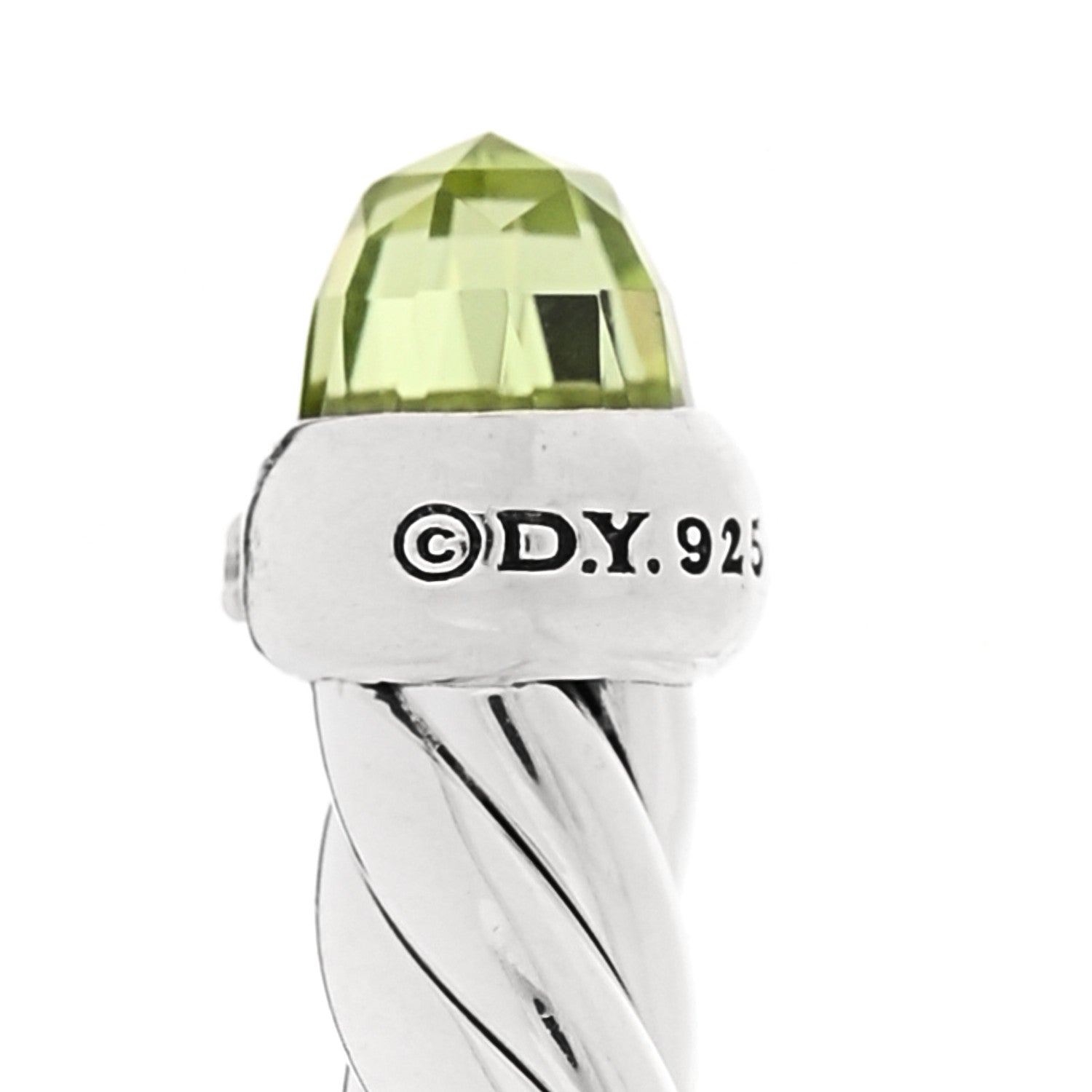 David Yurman Sterling Silver Diamond Peridot 4mm Cable Flex Bracelet 3 of 4