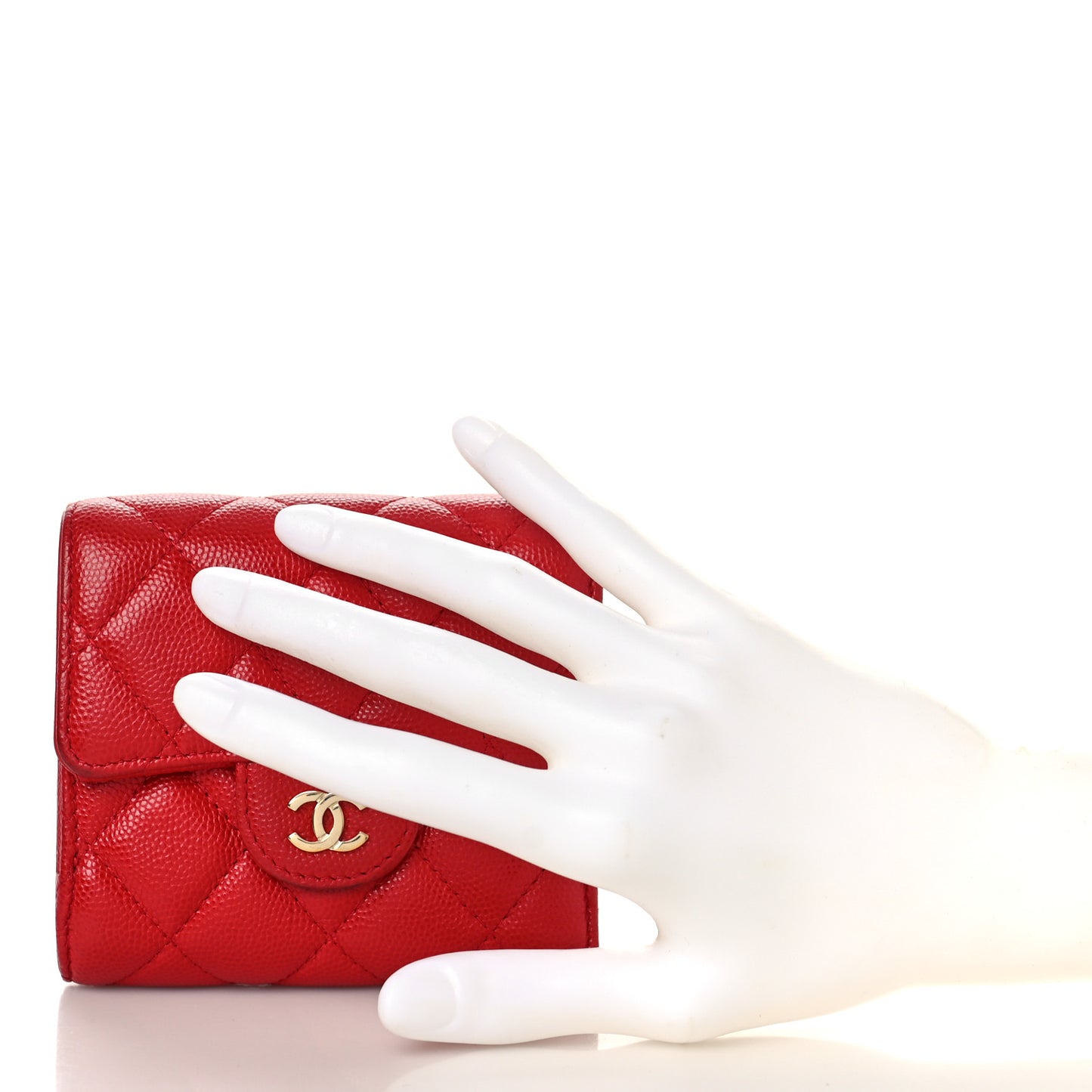 Caviar Quilted Compact Flap Wallet Red