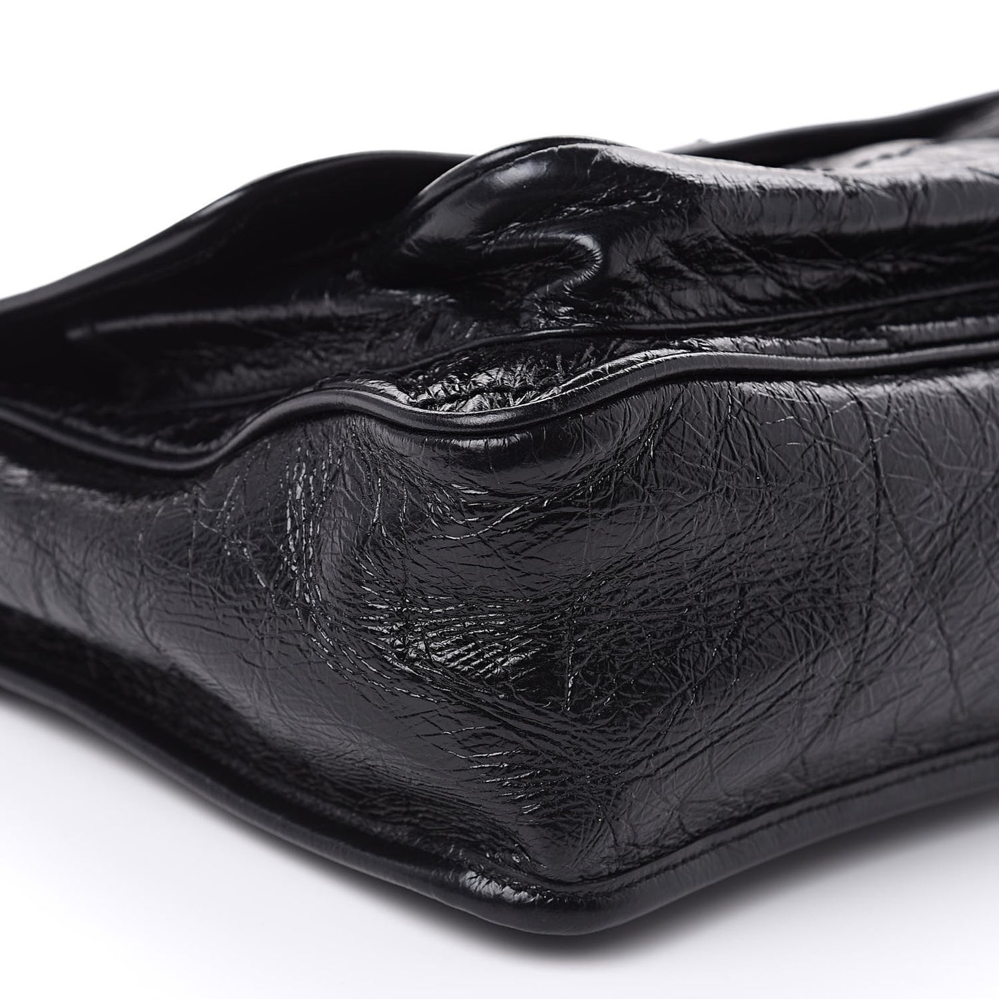 Crinkled Calfskin Matelasse Monogram Medium Niki Chain Satchel Black