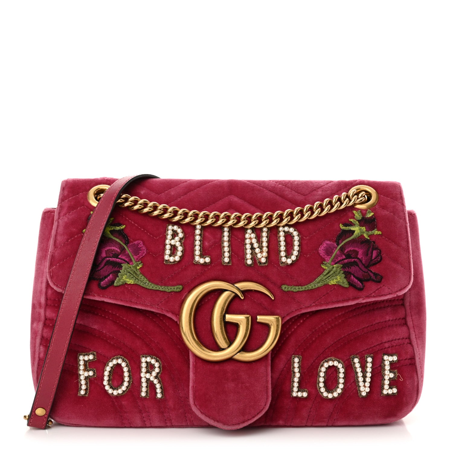 Gucci Velvet Matelasse Blind for Love Embroidered Medium GG Marmont Shoulder Bag Light Raspberry Rose Multicolor 1 of 13