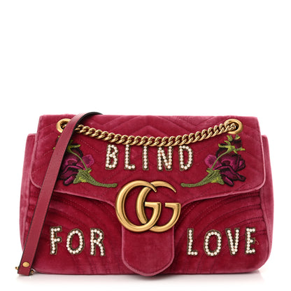 Gucci Velvet Matelasse Blind for Love Embroidered Medium GG Marmont Shoulder Bag Light Raspberry Rose Multicolor 1 of 13