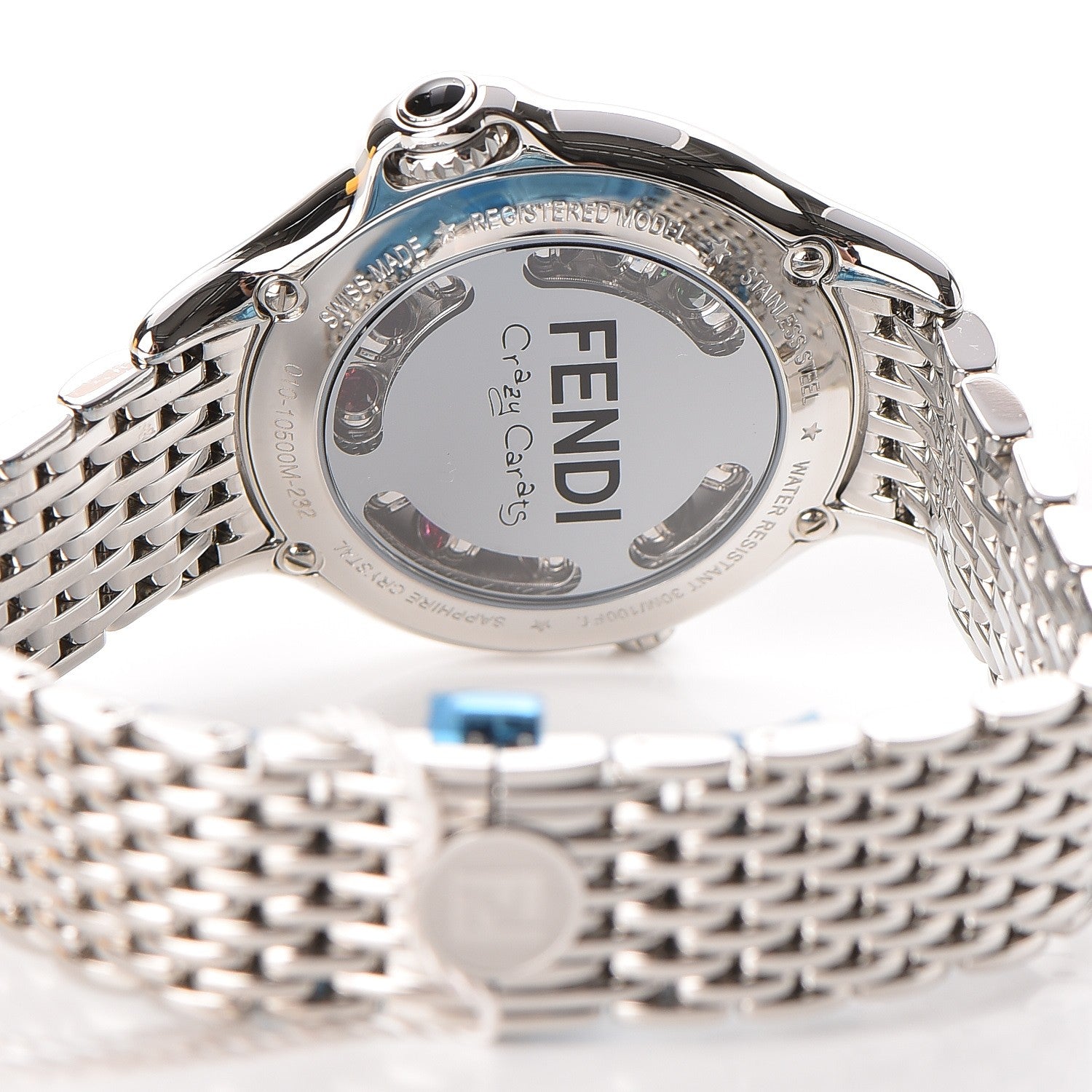 Fendi Stainless Steel Diamond Topaz 38mm Crazy Carats Rotating Gem Quartz Watch Black 10 of 11