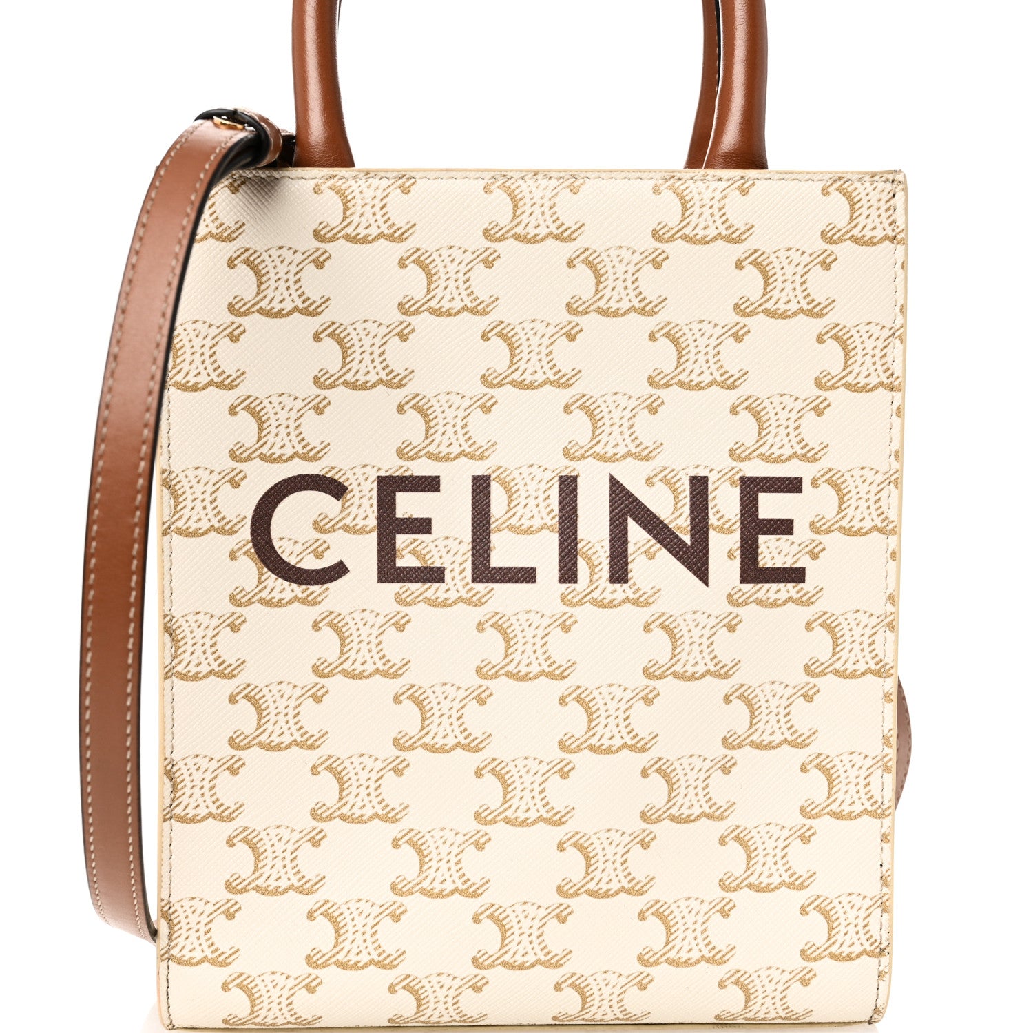 Celine Triomphe Canvas Calfskin Mini Vertical Cabas White 1654163