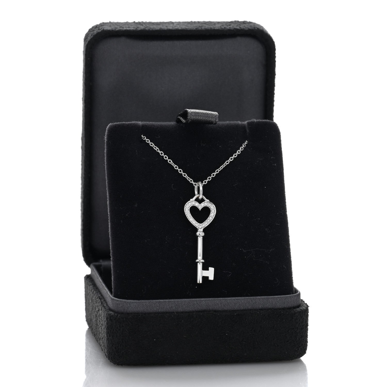 Tiffany 18K White Gold Diamond Mini Heart Key Charm Pendant Link Necklace 5 of 5