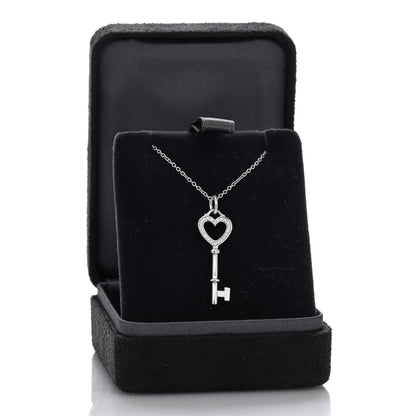 Tiffany 18K White Gold Diamond Mini Heart Key Charm Pendant Link Necklace 5 of 5