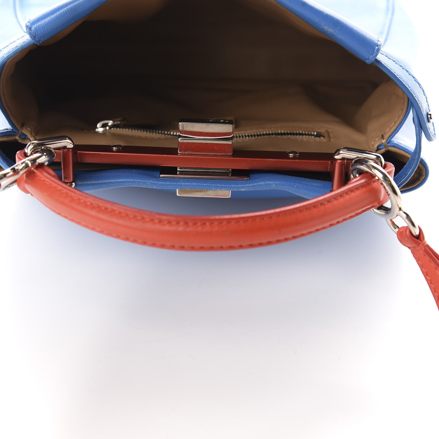 Fendi Nappa Colorblock Mini Peekaboo Iconic Satchel Blue Royal Papavero Cuoio 5 of 13