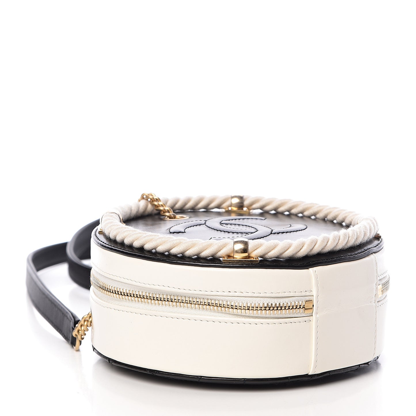 Crumpled Calfskin Cotton Small En Vogue Round Bag Black