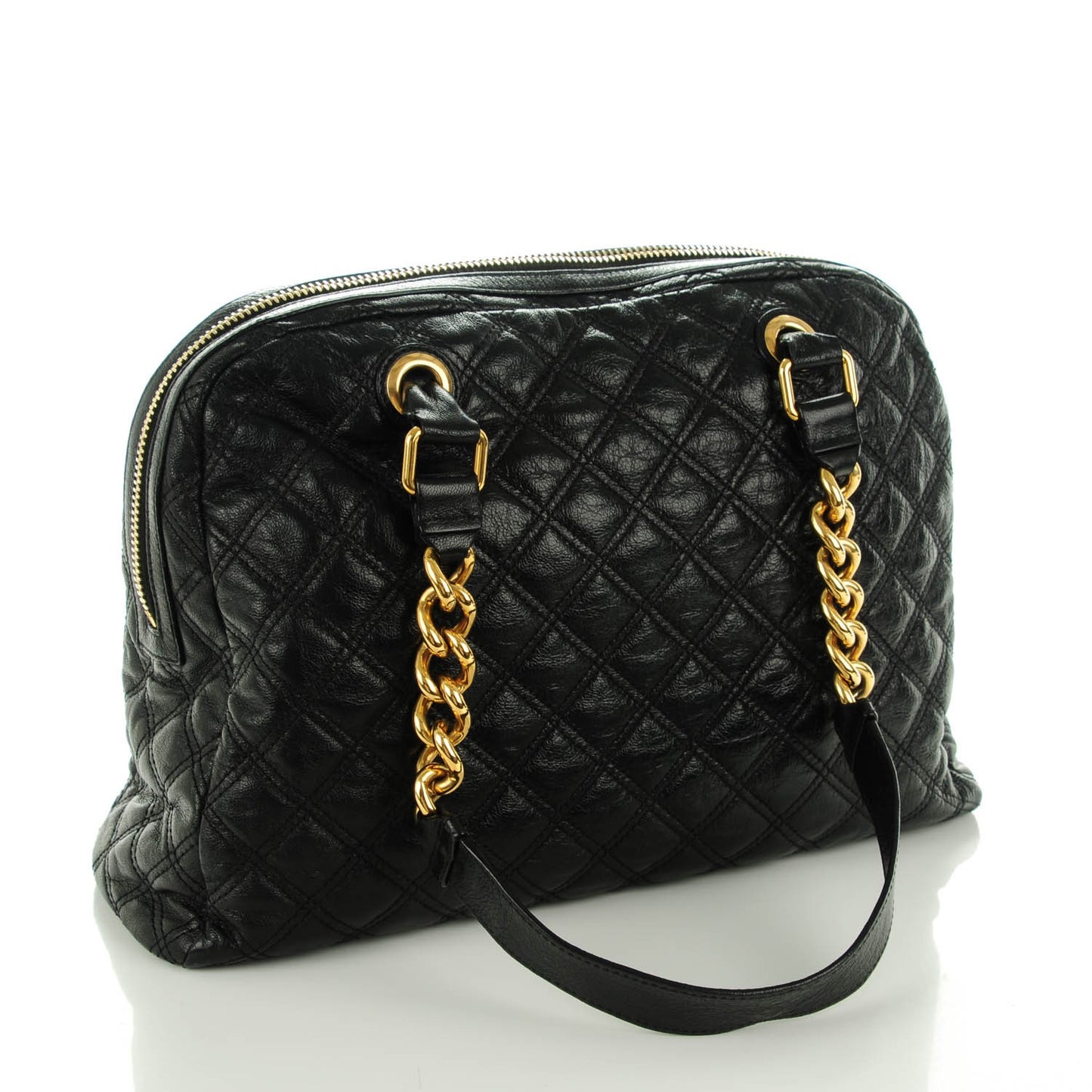 Lacquered Goatskin Quilted Karlie Satchel Black