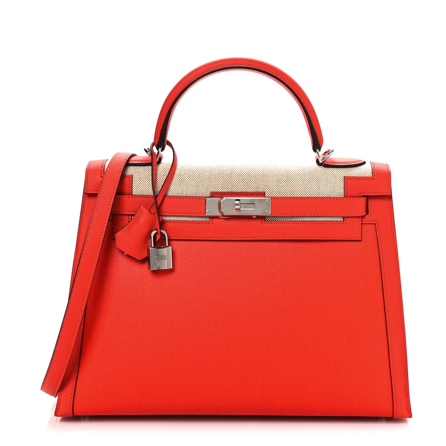 Hermes Berline Toile Swift Kelly Sellier 32 Orange Mecano Ecru 1 of 10