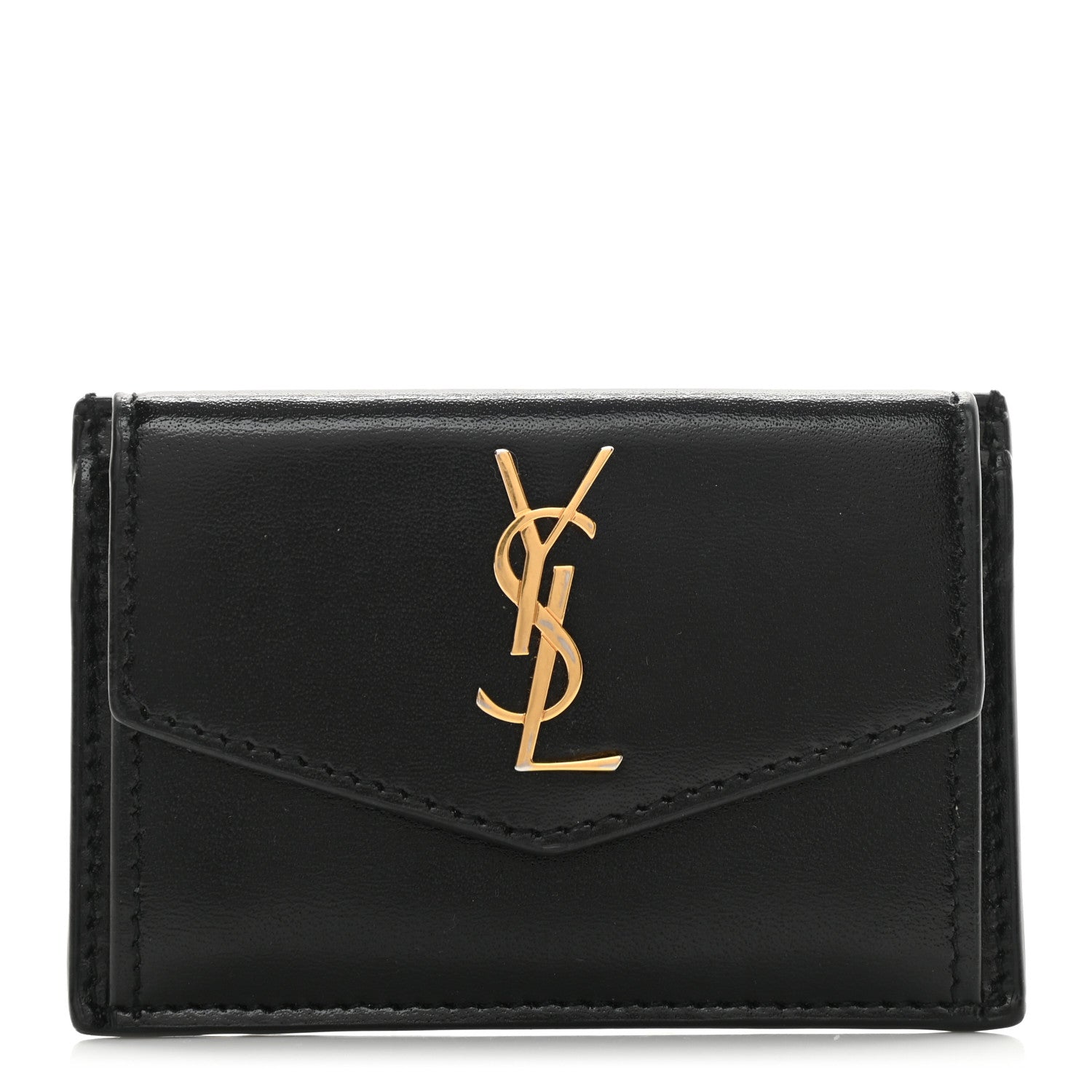Saint Laurent Calfskin Uptown Monogram Card Case Black 1 of 10