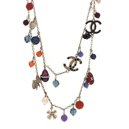 Chanel Beaded Charm CC Long Strand Necklace Silver Multicolor 1 of 4