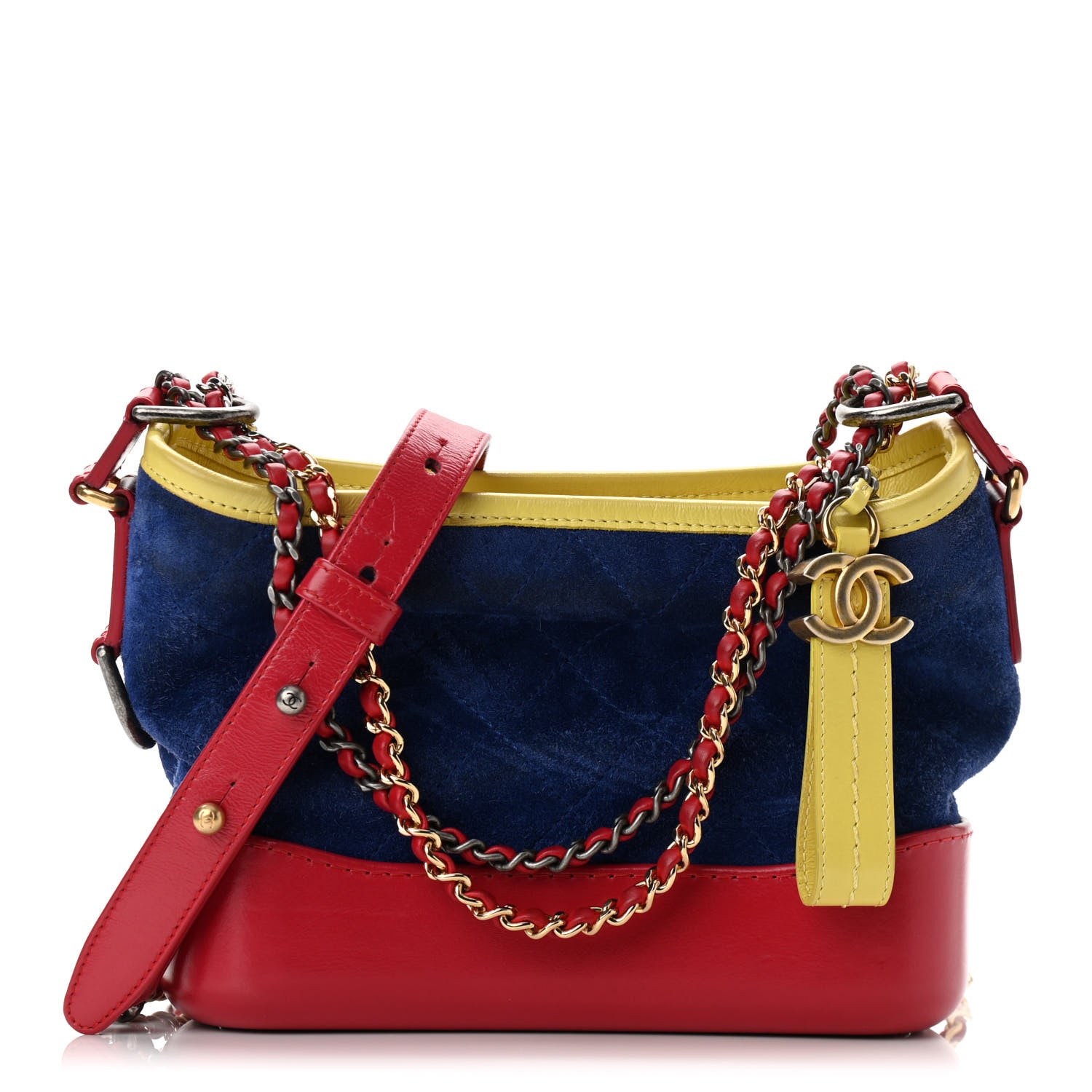 Chanel Suede Calfskin Quilted Small Gabrielle Hobo Red Blue Yellow 1 of 10