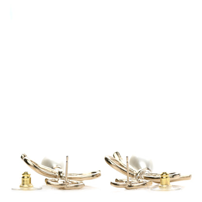 Chanel Pearl Crystal CC Bow Drop Earrings Gold Pearly White 3 of 4