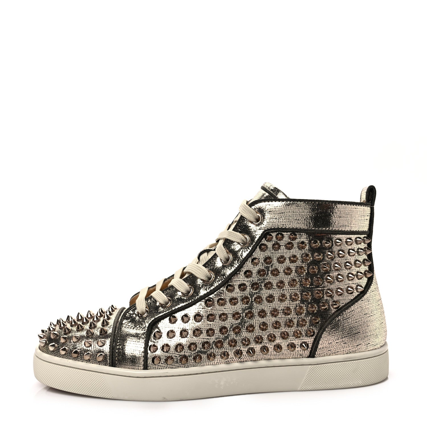 Christian Louboutin Laminato Dino Nappa Spikes Mens Louis Orlato Flat Sneakers 44 Platine 1 of 7