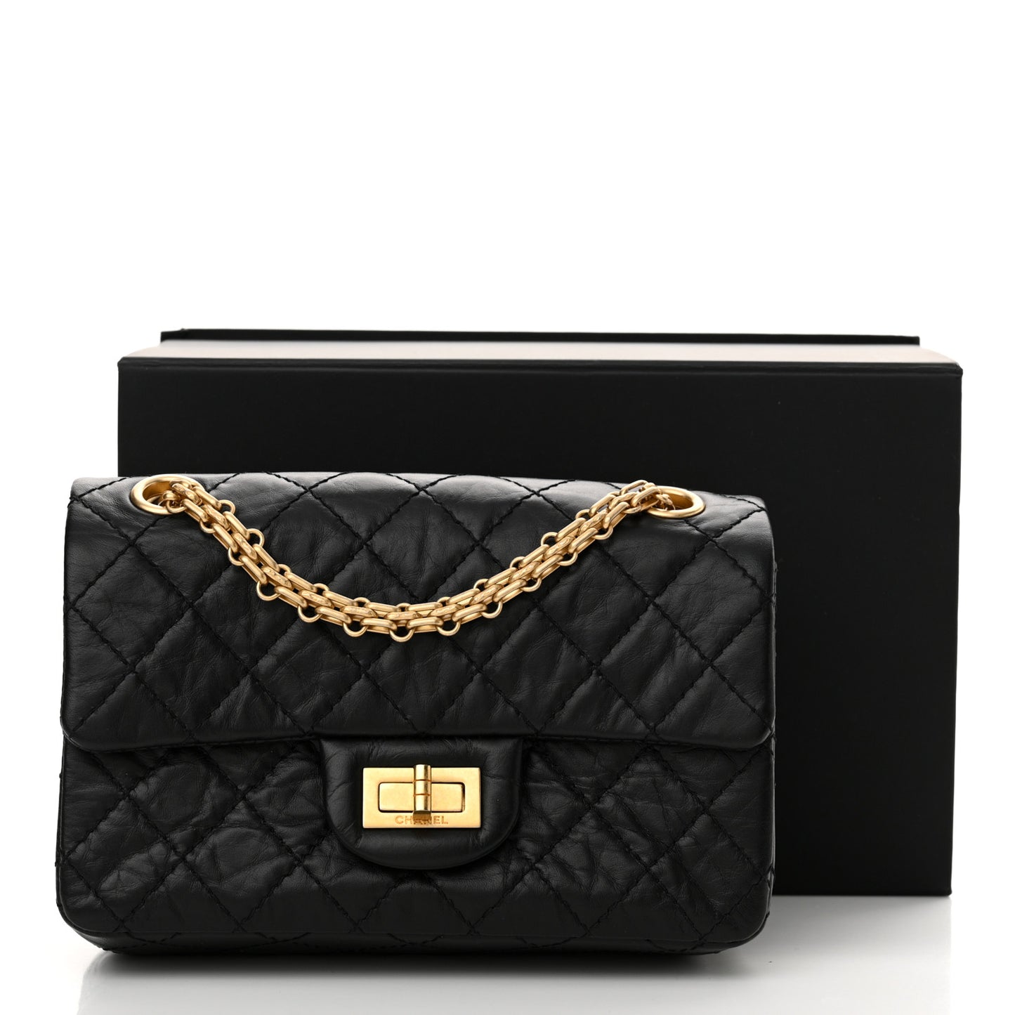 Aged Calfskin Quilted 2.55 Reissue Mini Flap Black