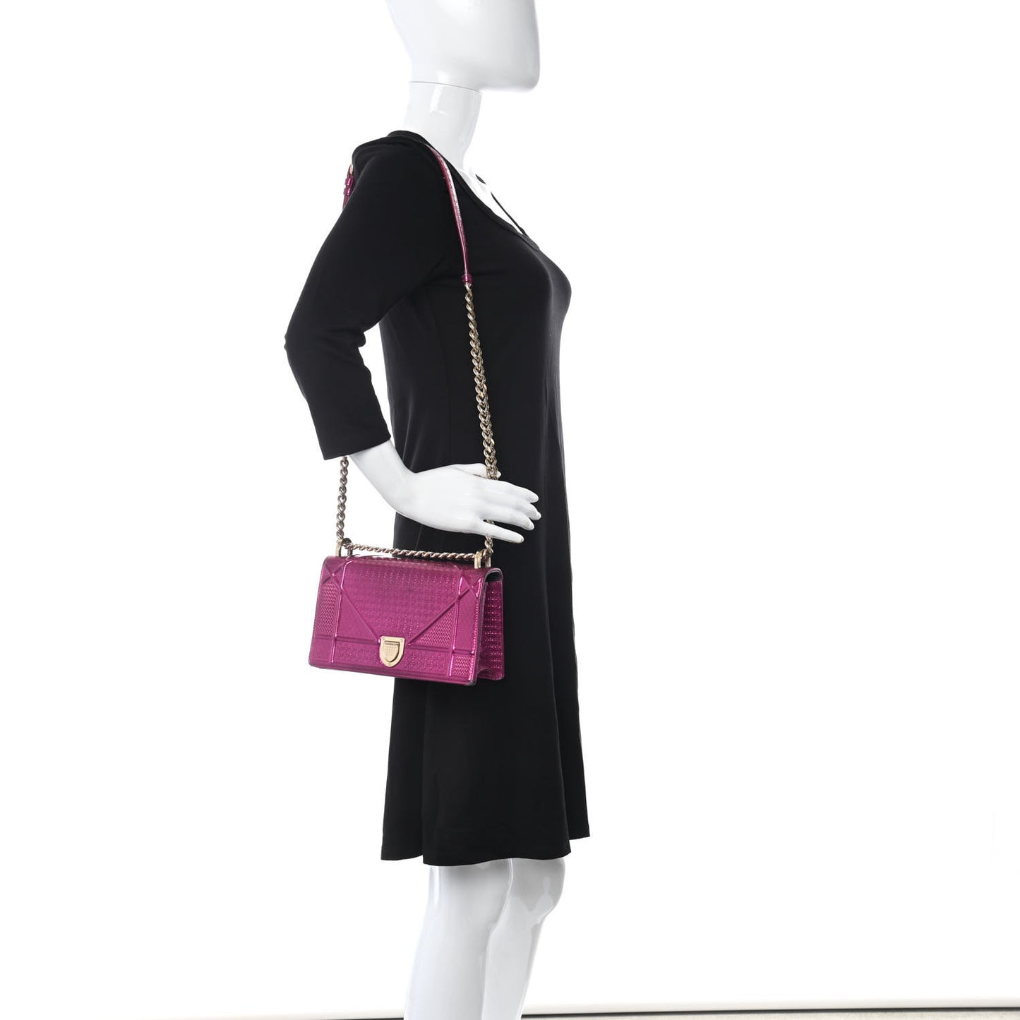Patent Micro-Cannage Diorama Small Diorama Flap Bag Fuchsia
