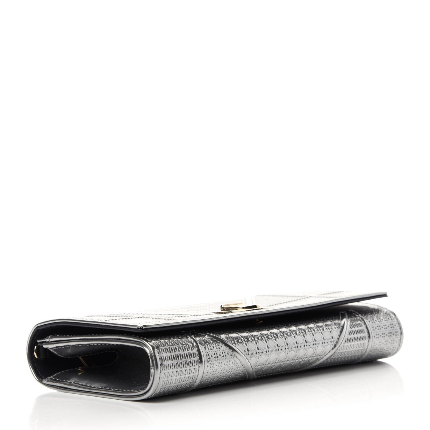 Metallic Patent Micro-Cannage Diorama Croisiere Chain Wallet Silver