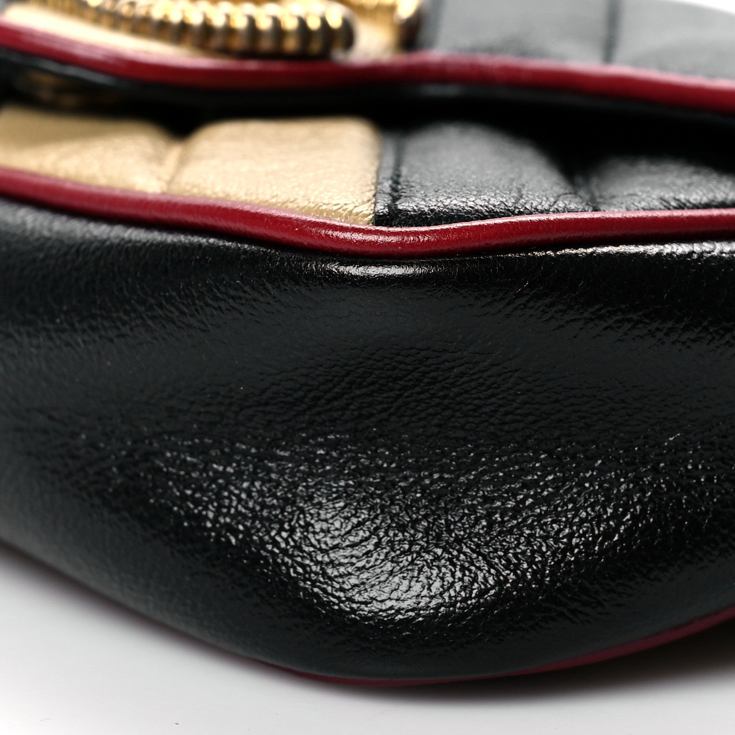 Gucci Vintage Effect Calfskin Matelasse Diagonal Striped Super Mini Torchon GG Marmont Shoulder Bag Black Beige 10 of 10