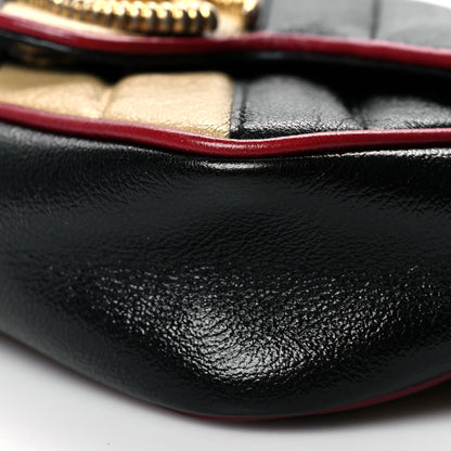 Gucci Vintage Effect Calfskin Matelasse Diagonal Striped Super Mini Torchon GG Marmont Shoulder Bag Black Beige 10 of 10