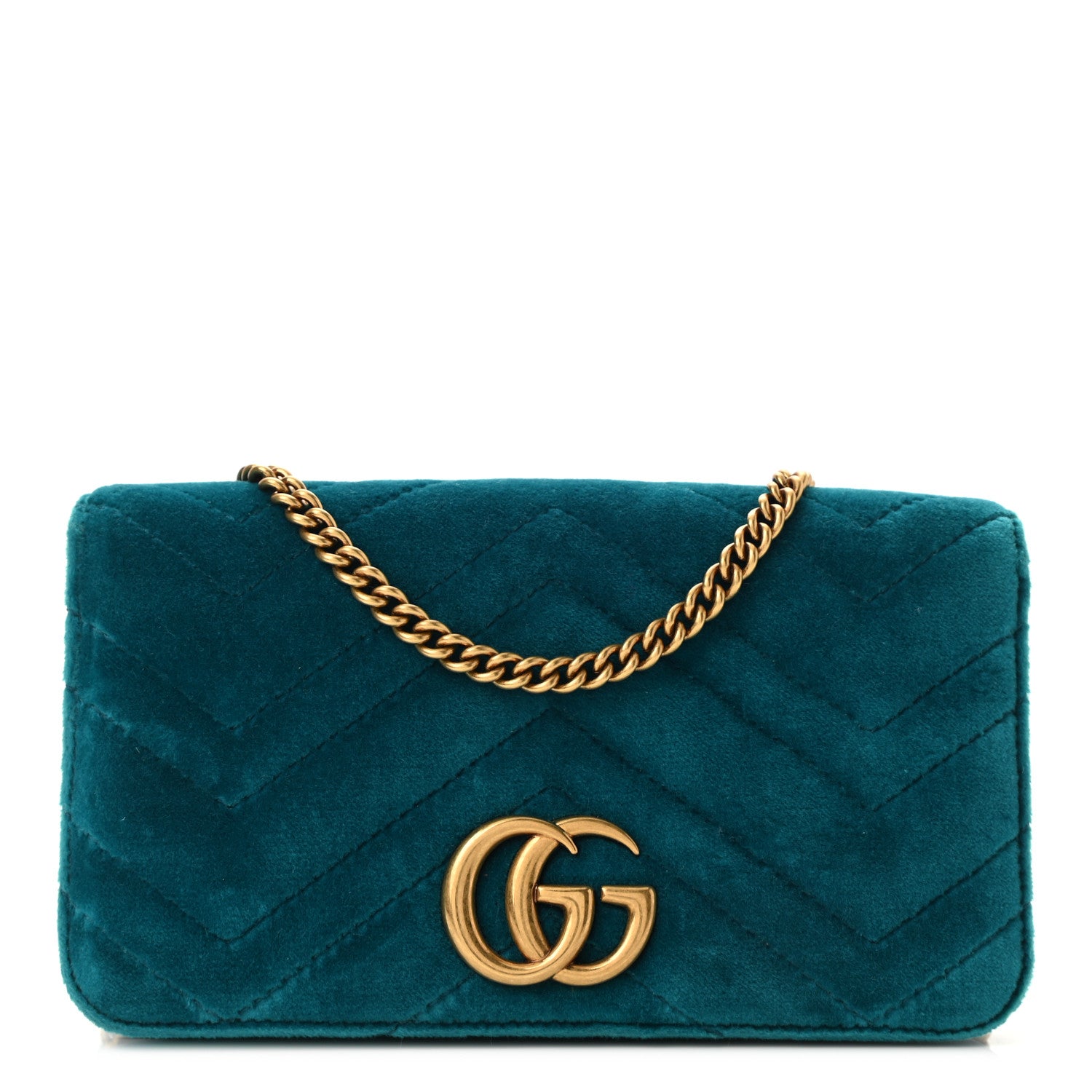 Gucci Velvet Matelasse GG Marmont Mini Bag Pavone Cyan 1 of 9