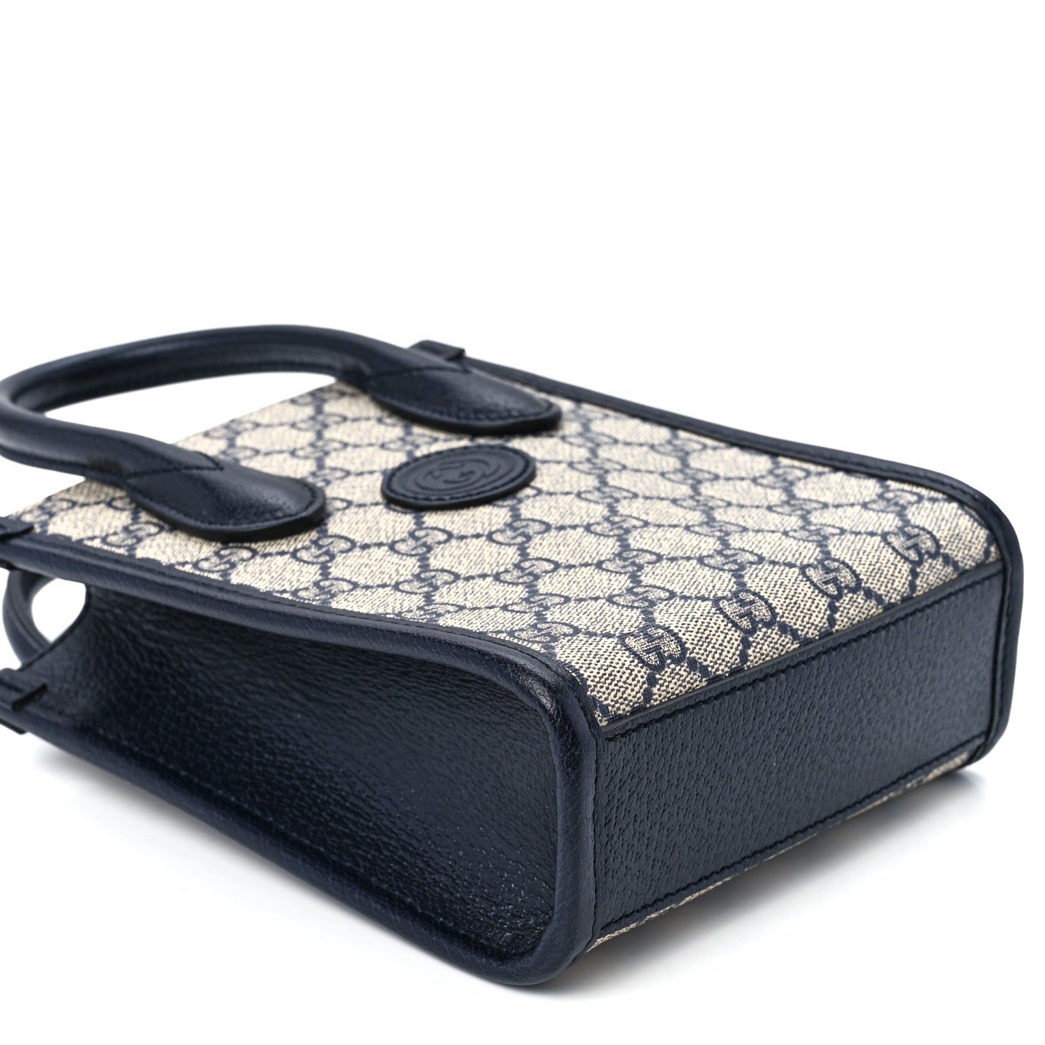 Gucci GG Supreme Monogram Textured Dollar Calfskin Mini Retro Interlocking G Tote Bag Beige Blue 10 of 11