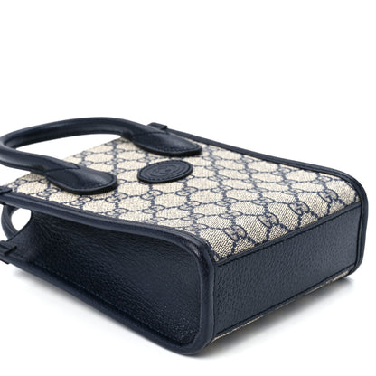 Gucci GG Supreme Monogram Textured Dollar Calfskin Mini Retro Interlocking G Tote Bag Beige Blue 10 of 11