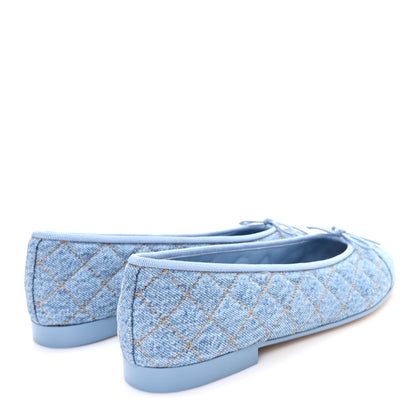 Chanel Denim Quilted Cap Toe CC Ballerina Flats 40 Light Blue 5 of 10