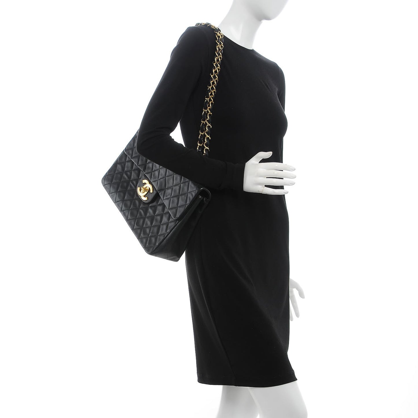 Lambskin Quilted XL Jumbo Single Flap Black