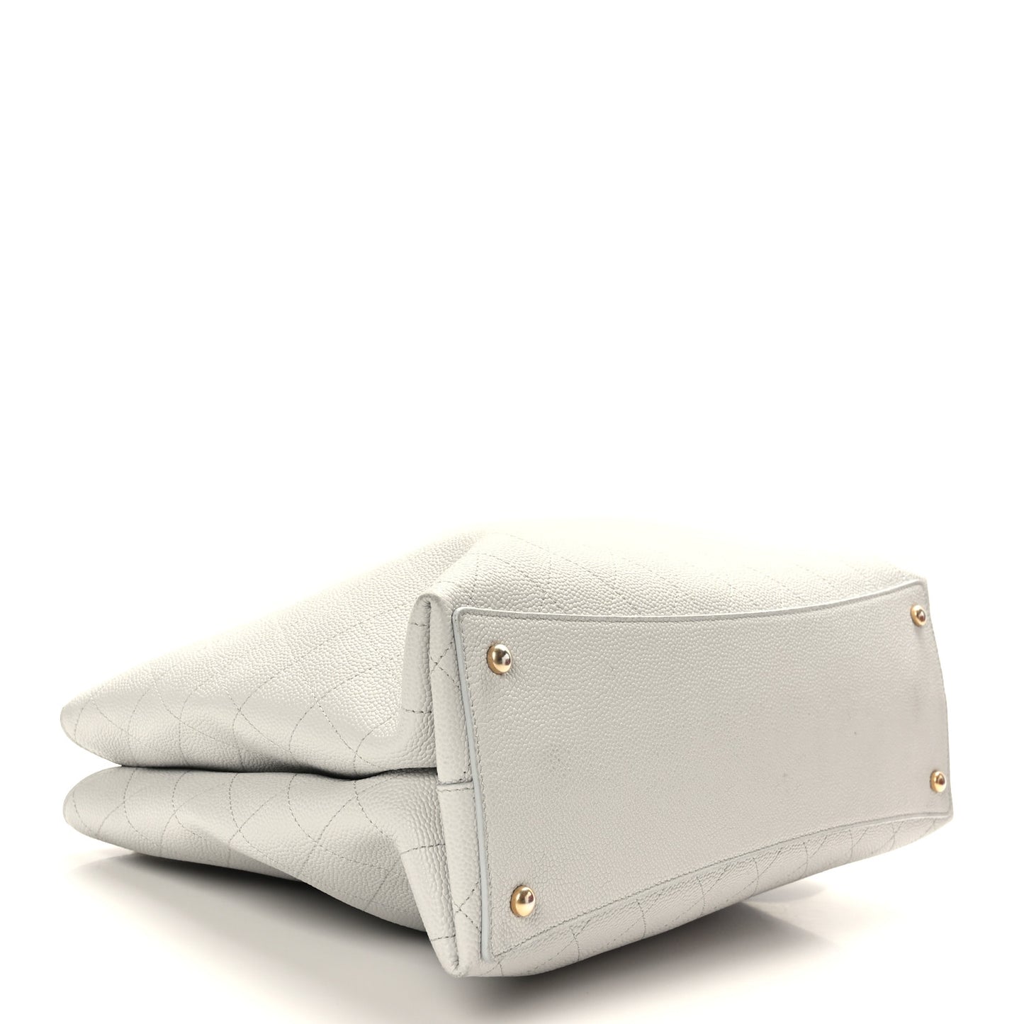 Grained Calfskin Stitched Large Shopping Tote Bag Light Grey
