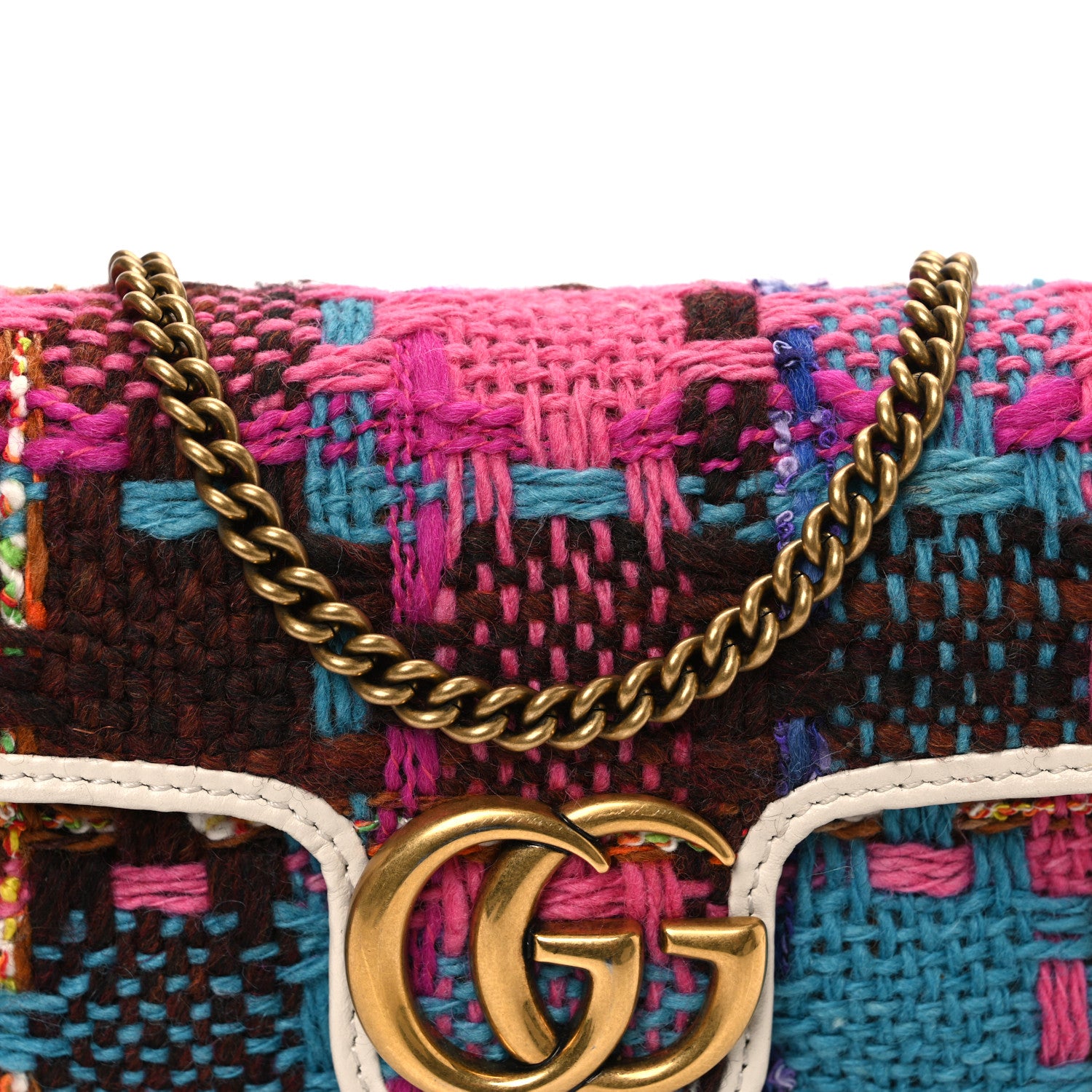 Gucci Tweed Calfskin Spicy Check Super Mini GG Marmont Shoulder Bag Pink Multicolor Mystic White 8 of 12
