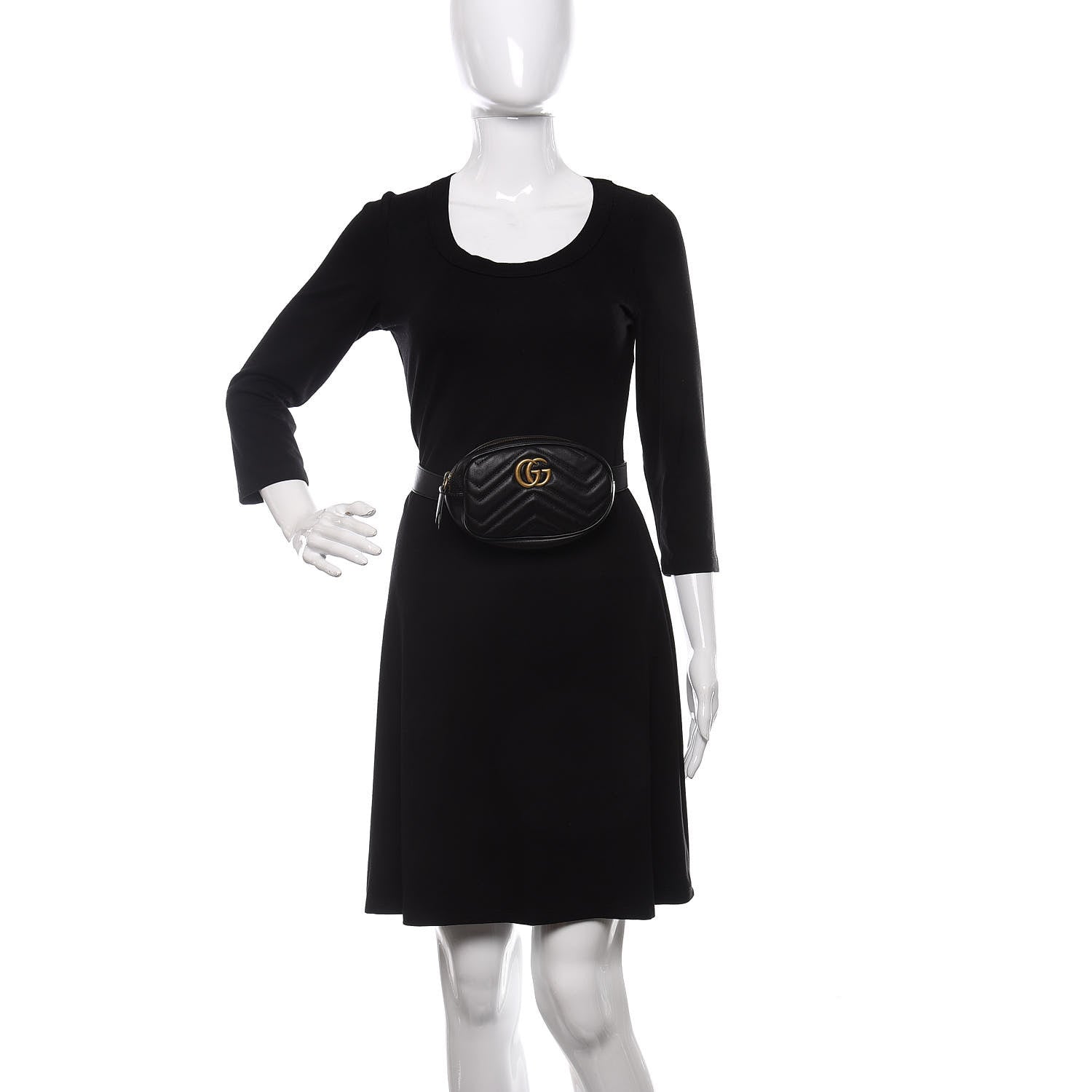 Gucci Calfskin Matelasse GG Marmont Belt Bag 85 34 Black 2 of 12