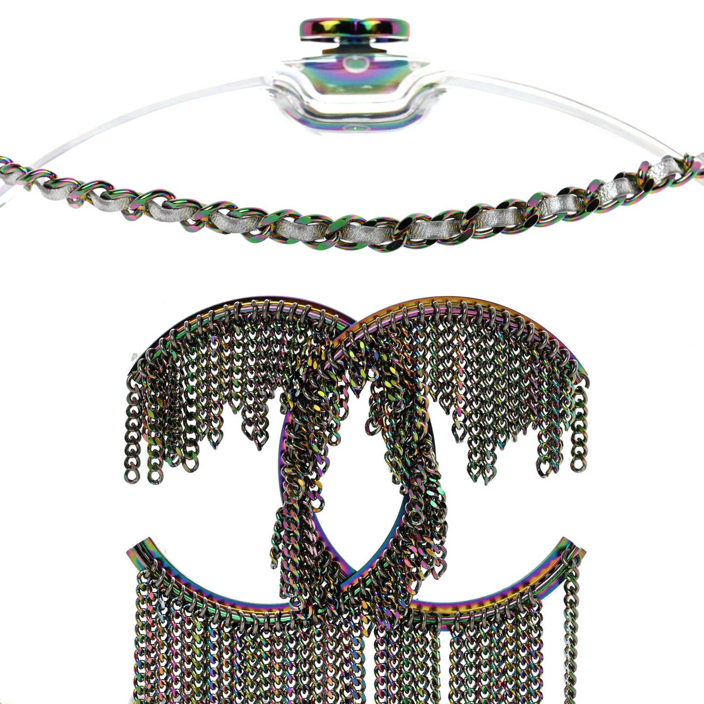 Plexiglass Iridescent Chain Fringe CC Clutch Clear