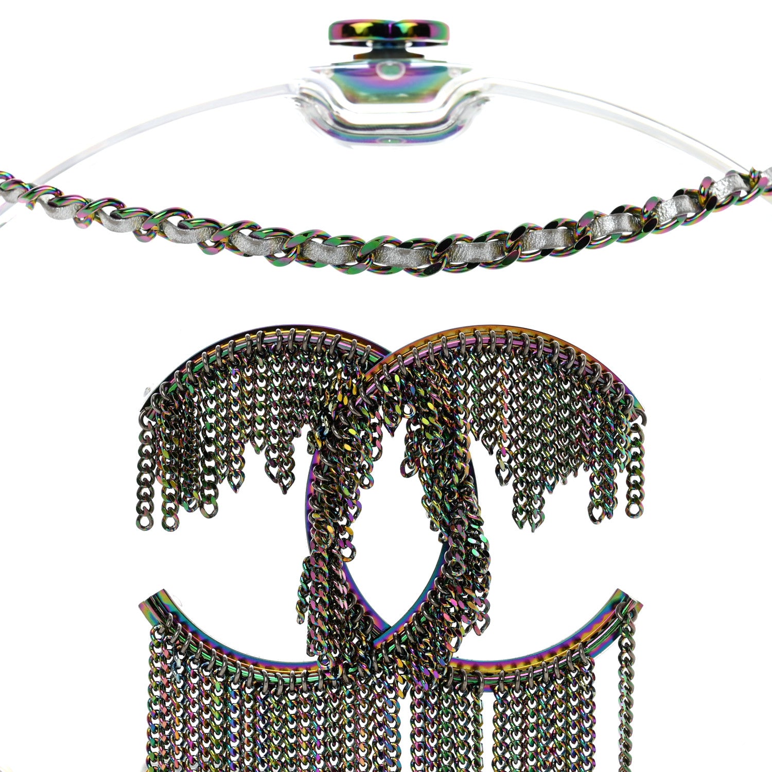 Chanel Plexiglass Iridescent Chain Fringe CC Clutch Clear 8 of 8