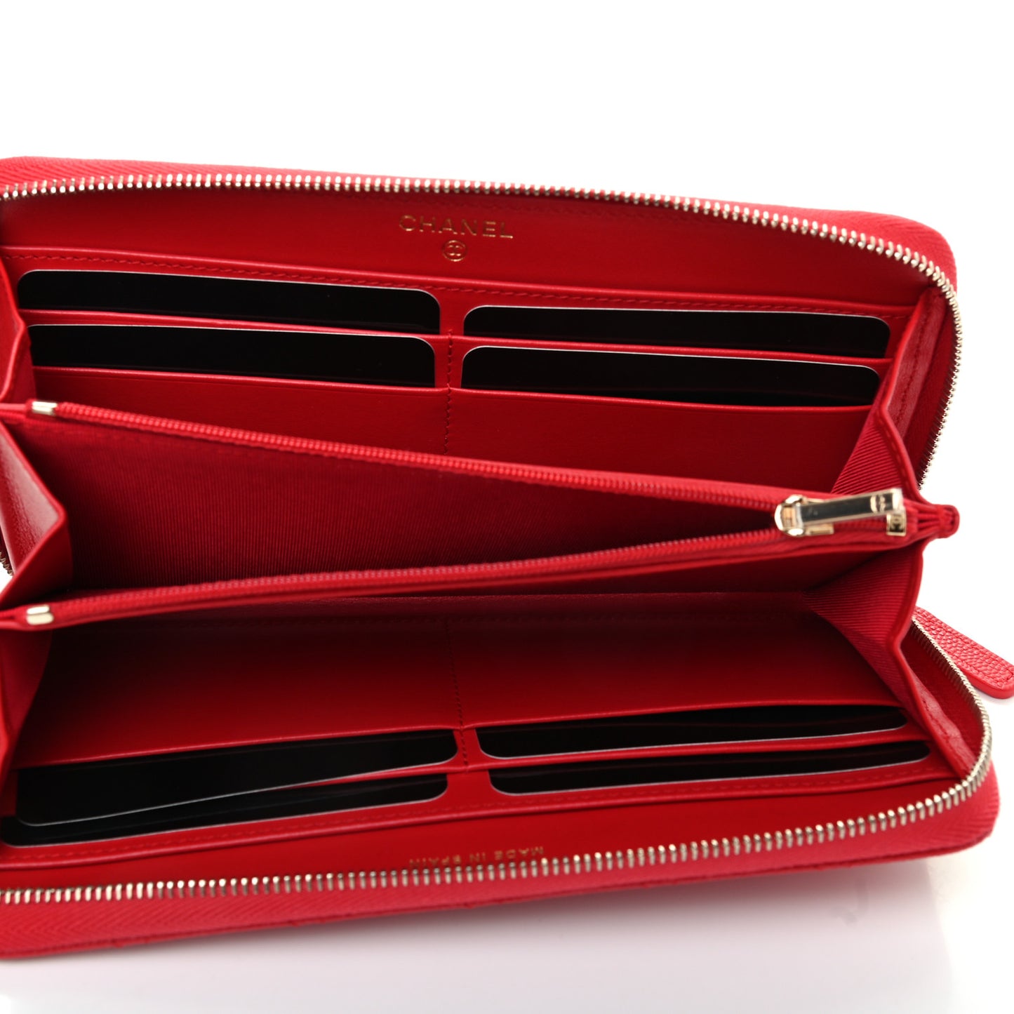 Caviar Quilted Large Gusset Zip Around Wallet Red