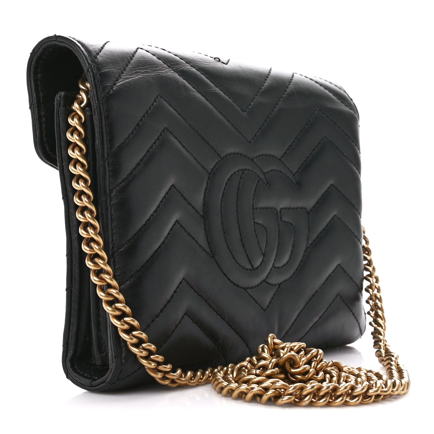 Calfskin Matelasse GG Marmont Chain Wallet Black