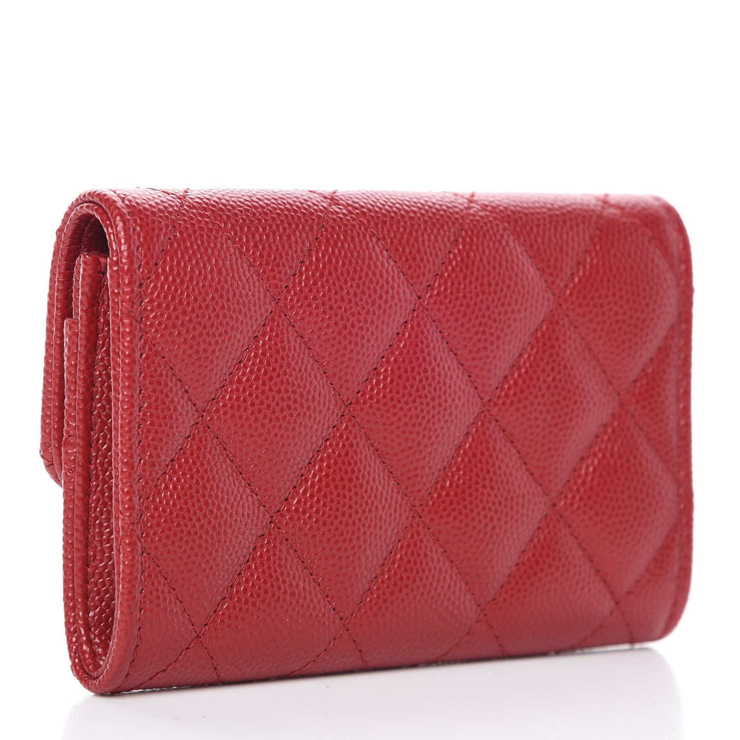 Caviar Quilted Flap Card Holder Dark Red