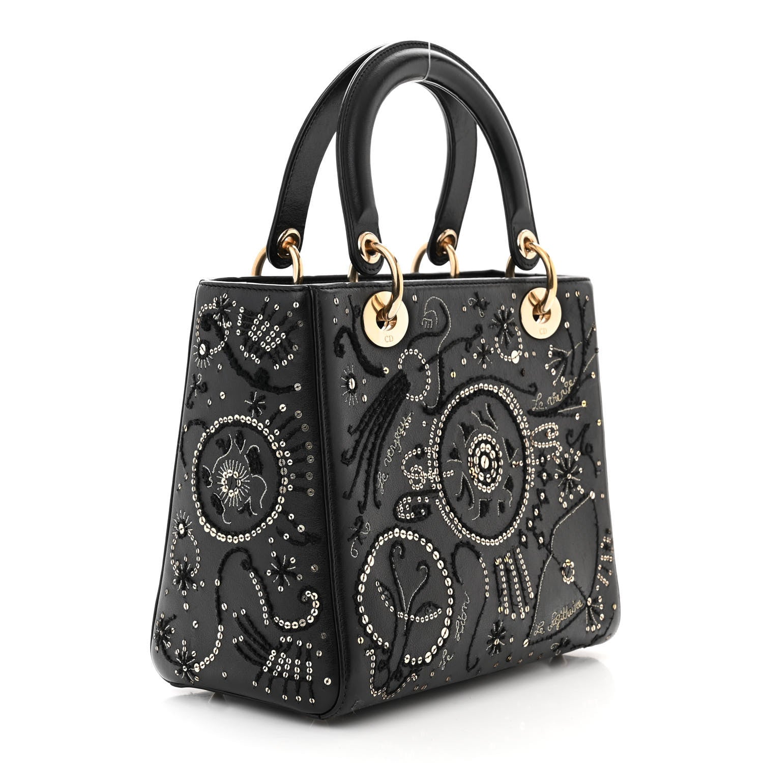 クリスチャンディオール Christian Dior Calfskin Sequins Astrology Medium Lady Dior Black